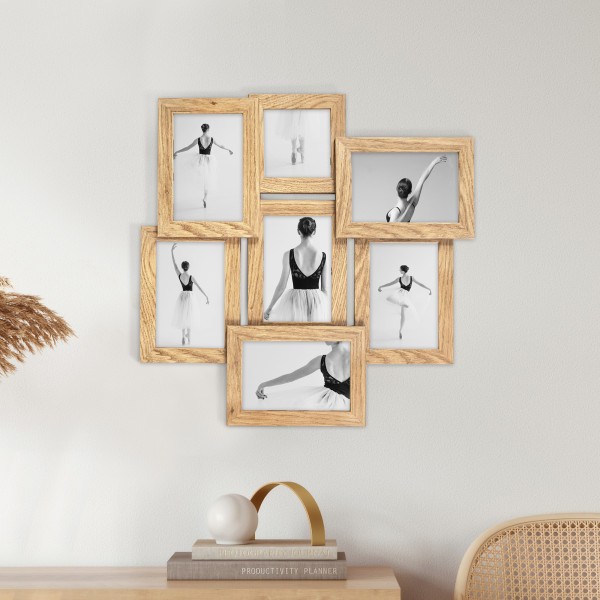 Multirama na zdjęcia dębowa ramka na siedem zdjęć 10x15 10x10 7 w 1 FRAMAI®