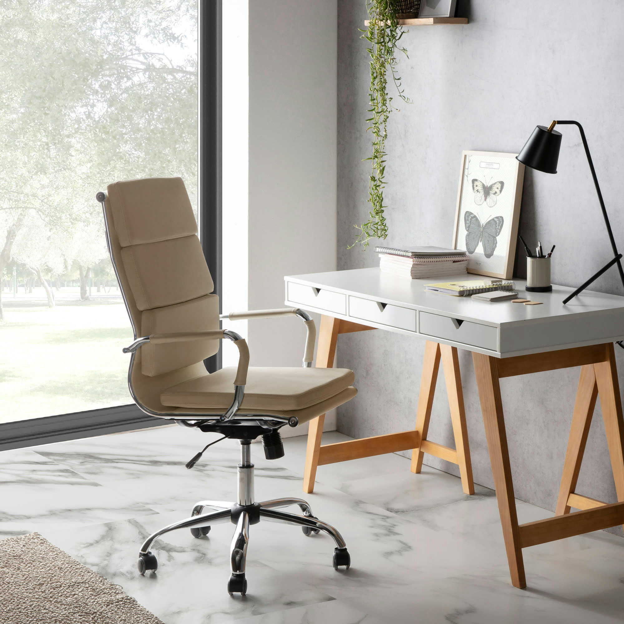 MORGAN - Fauteuil de bureau inclinable taupe, cuir synthétique