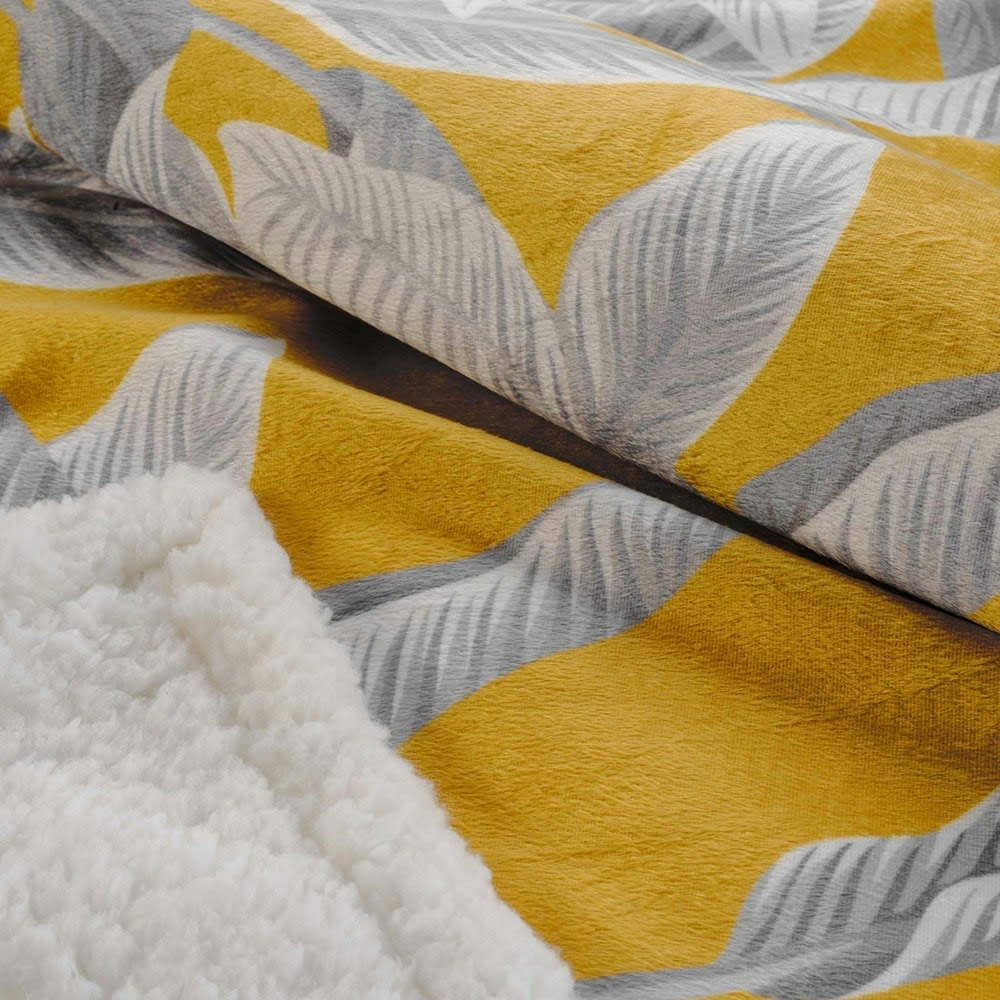 ISIBELLE - Plaid effet velours sherpa jaune 125x150cm