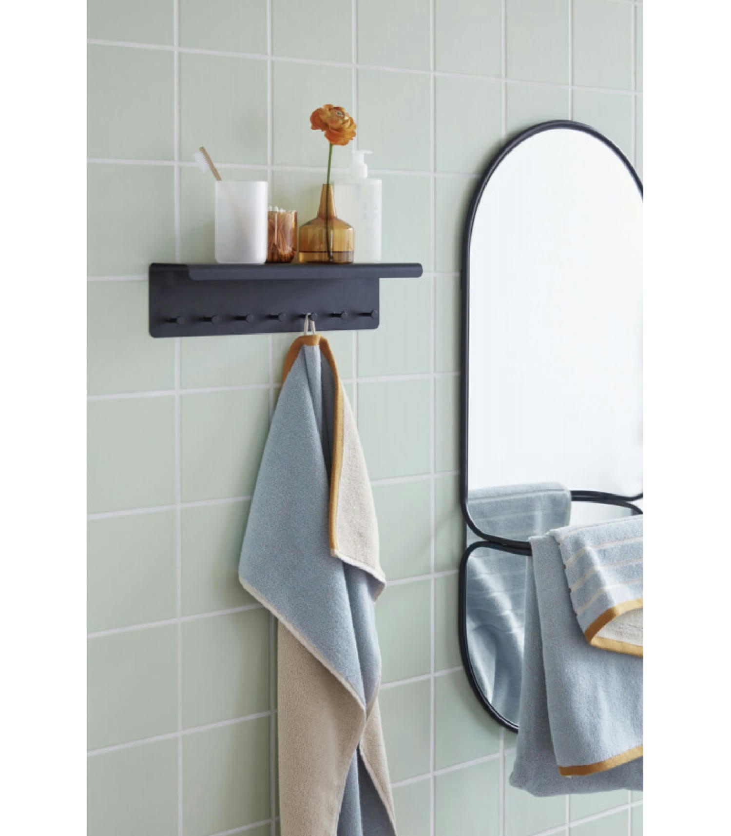 MÉTAL - Portemanteau mural avec tablette métal noir 7 crochets