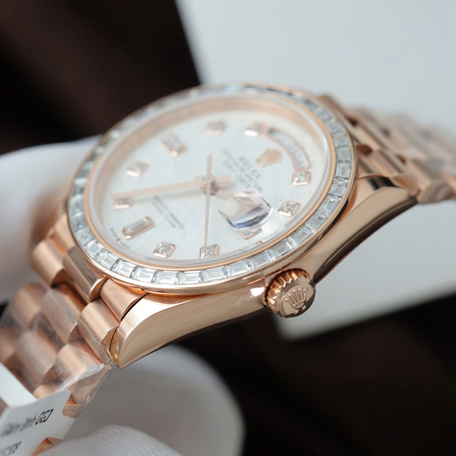 Rolex Day-Date RG Plated Meteorite Dial Baguette Diamond 36mm Super Clone