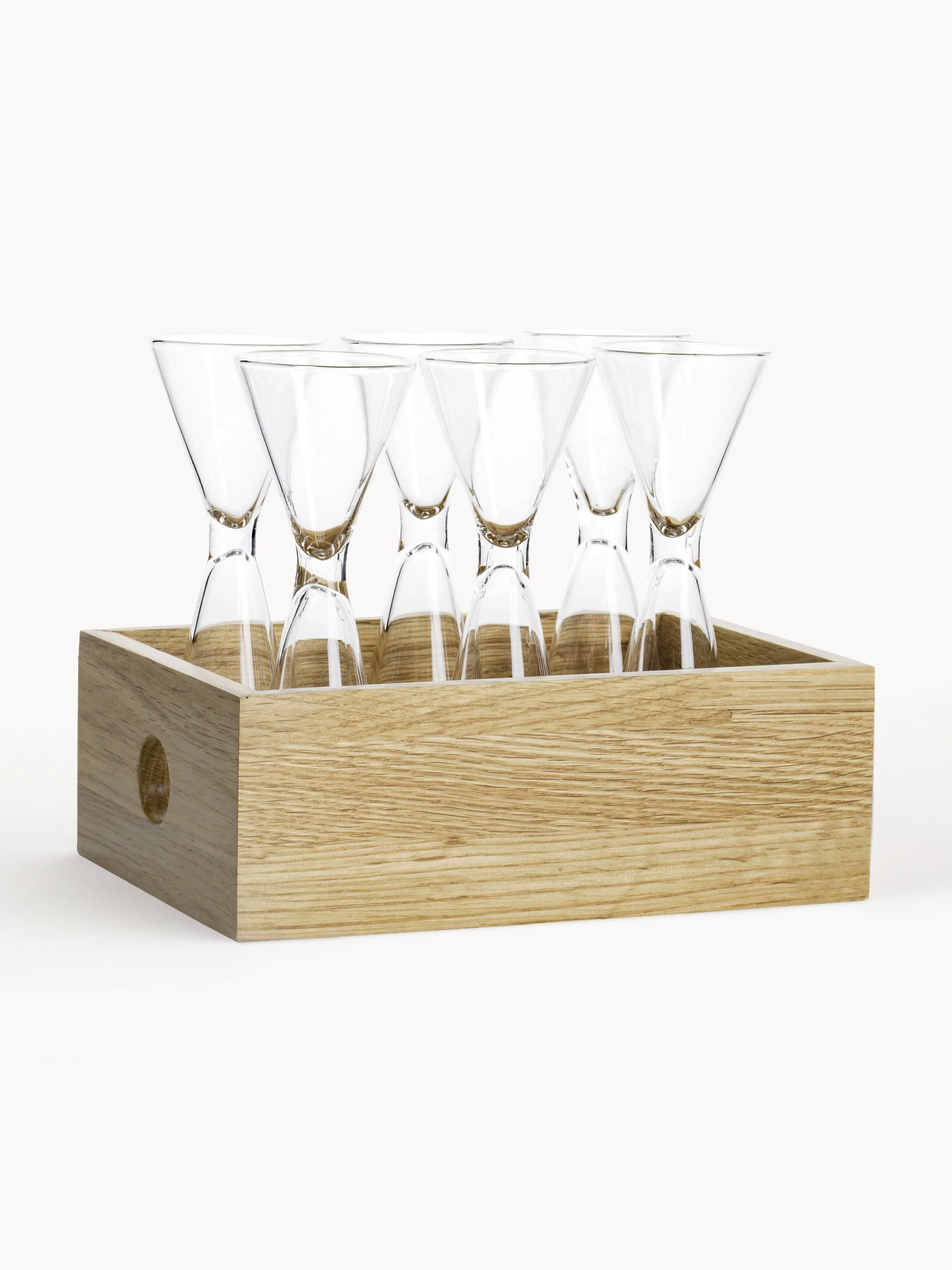 Mundgeblasene Schnapsgläser Semon mit Holzbox, 6er-Set
