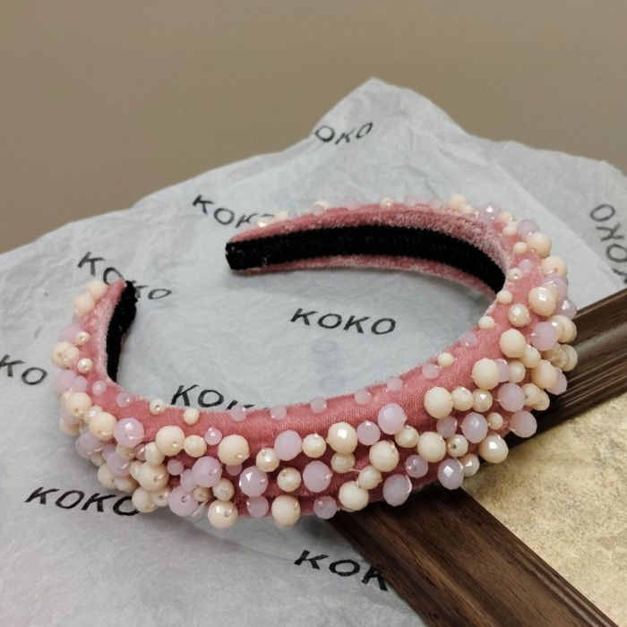 PEACH ACCESSORIES Pink Velvet Pearlies Cluster Headband