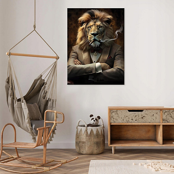 Impression sur toile abstrait lion motivation noir moderne 120x80 cm xxl tableau deco murale intissée pour salon chambre cuisine