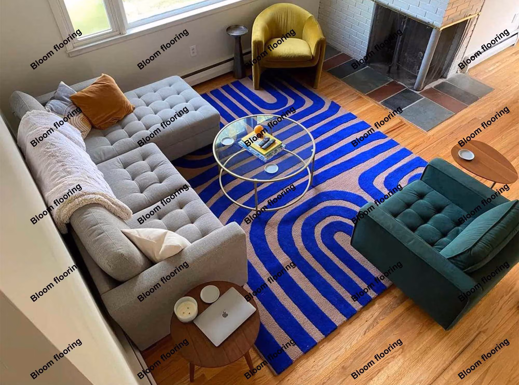 Abstract Geometric Wool Rug, Blue Modern Area Rug, Hand Tufted Carpet, Contemporary Rug, Custom Size Rug, Designer Rug 8x10 | Bloom Flooring