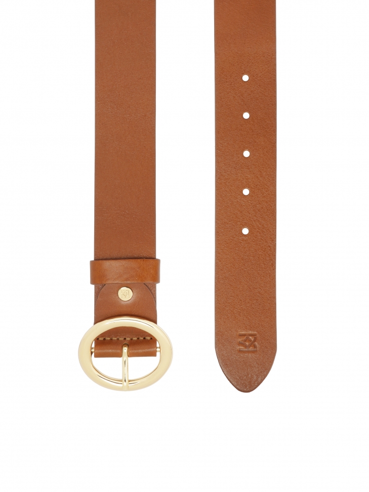 Leather belt with gold buckle