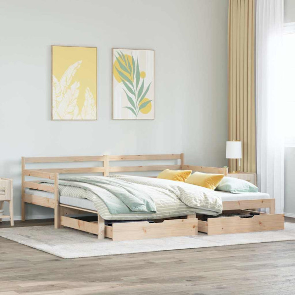Sofa Rozsuwana Łóżko Drewniane Rama Łóżka z Szufladami Brązowa 90x200 cm