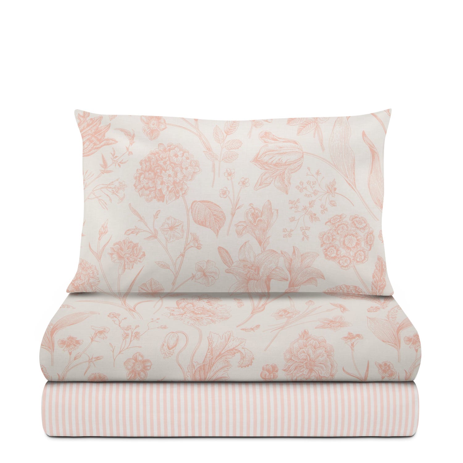 Completo letto 1 piazza e mezza in cotone rosa Botanic