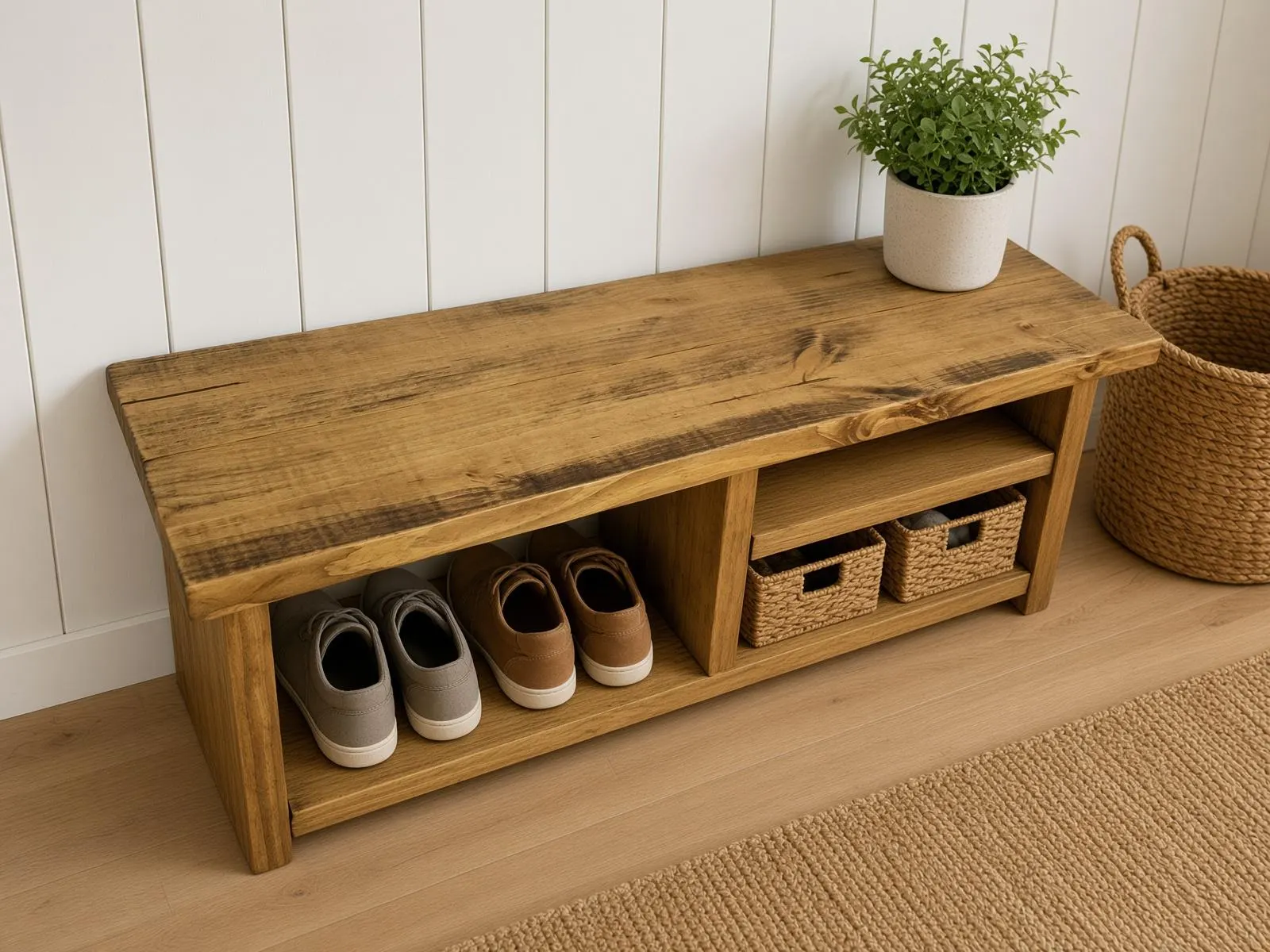 Rustic Shoe & Boot Rack Bench | Custom Farmhouse Entryway Storage