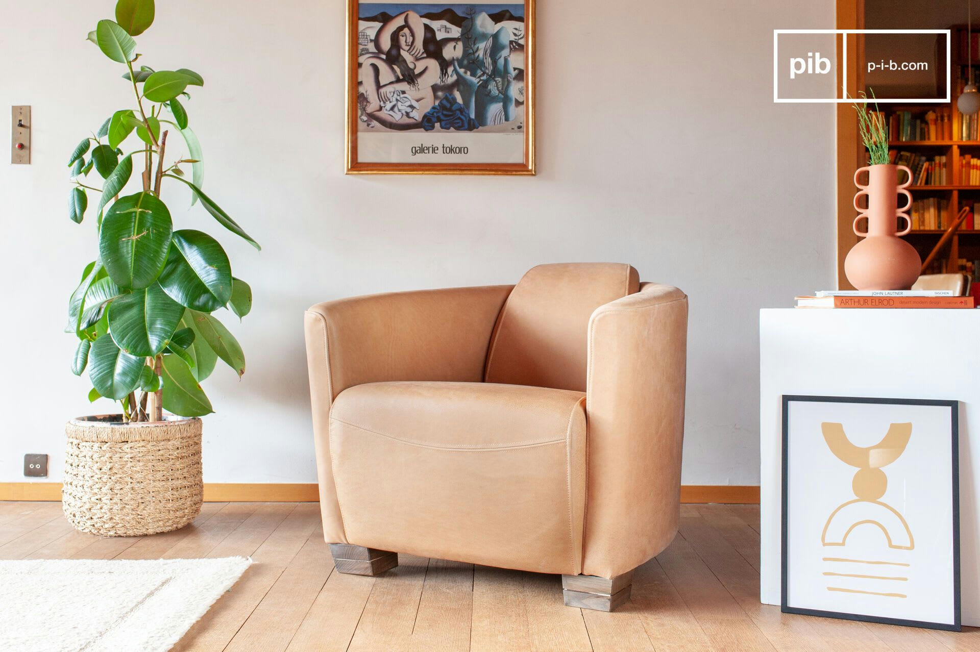 RED BARON - Fauteuil aviateur en cuir pleine fleur camel