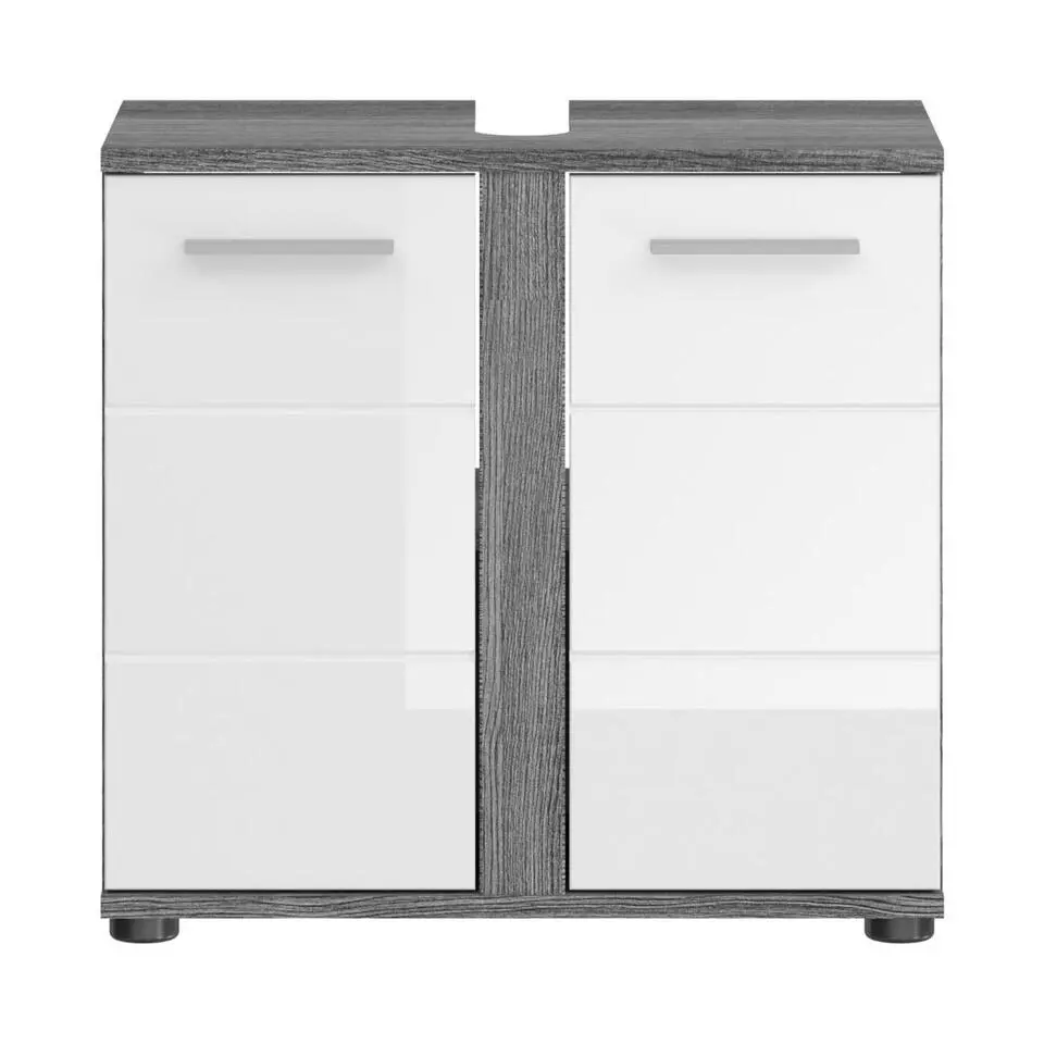 Hioshop Blake wastafel 2 deuren wit hoogglans- grijs