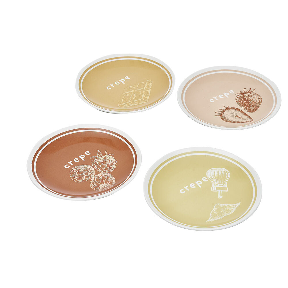 Lot de 4 assiettes à dessert porcelaine design crêpe Ø19cm