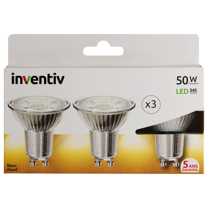 Ampoule LED GU10 5 W 345 lm blanc chaud 3 pièces INVENTIV