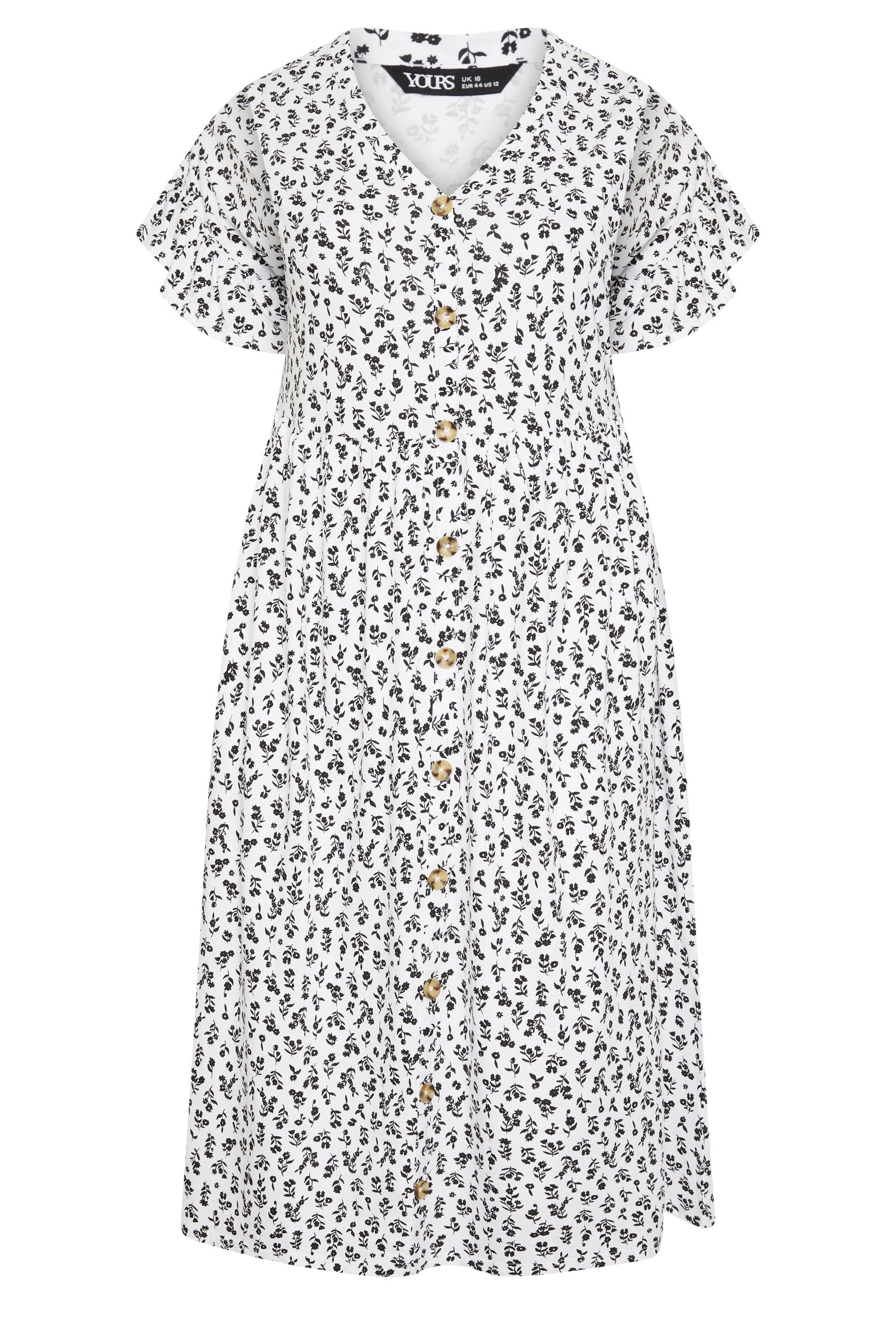 Yours Floral Frill Sleeve Dress