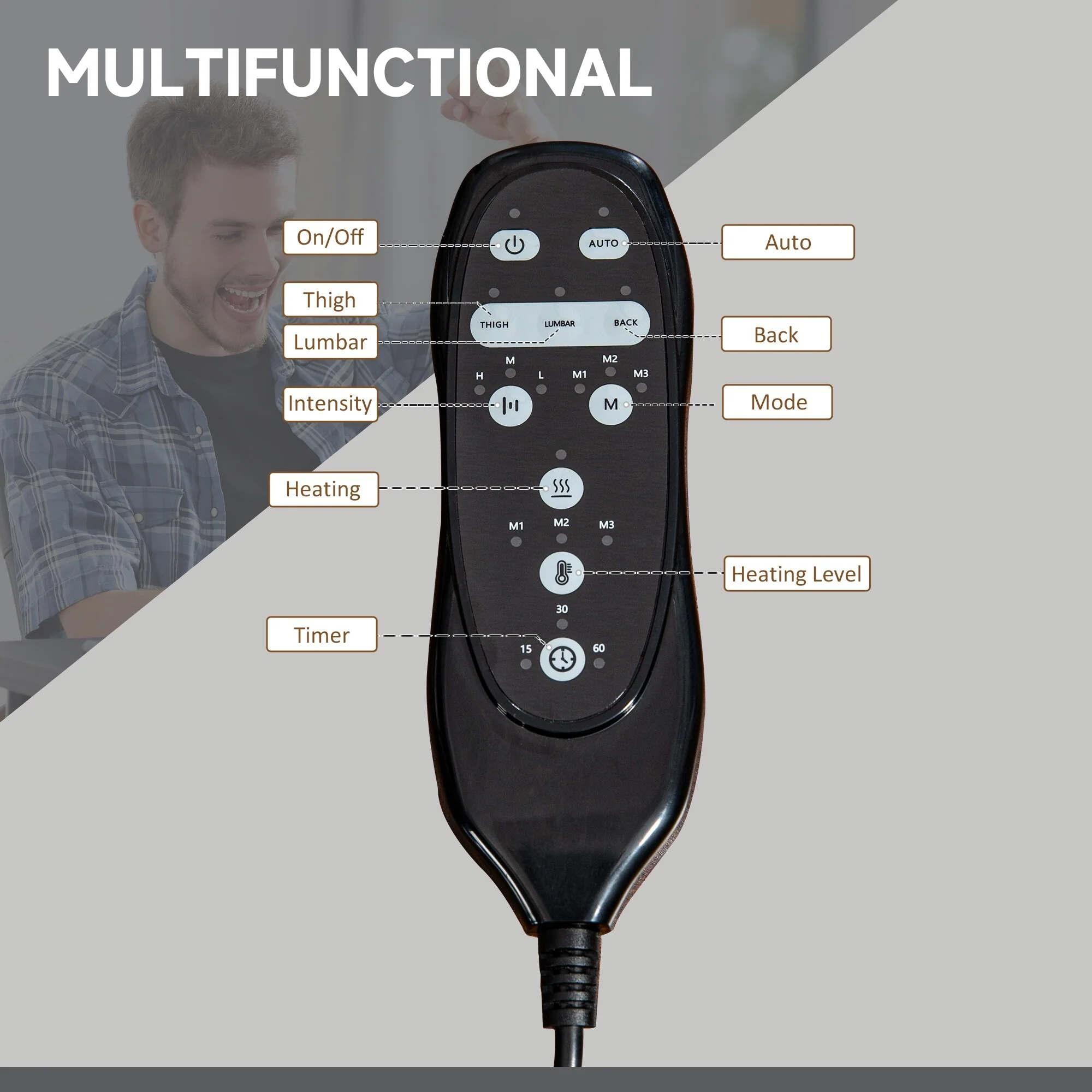 Black Microfibre 360° Swivel Massage Office Recliner with Vibration Massage, Heating, Footrest, Adjustable Height