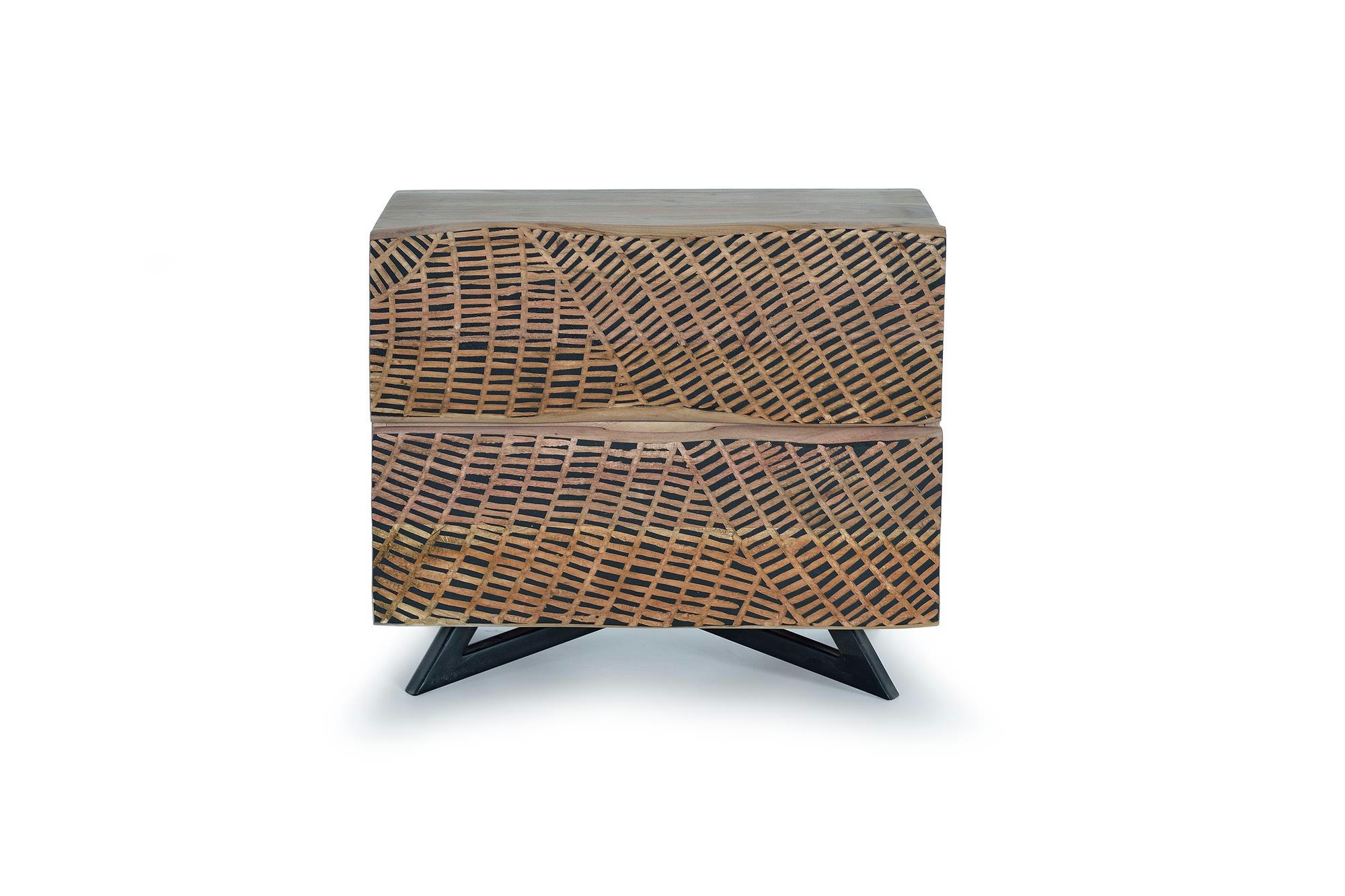 - Table de chevet en bois d'acacia et pieds en métal