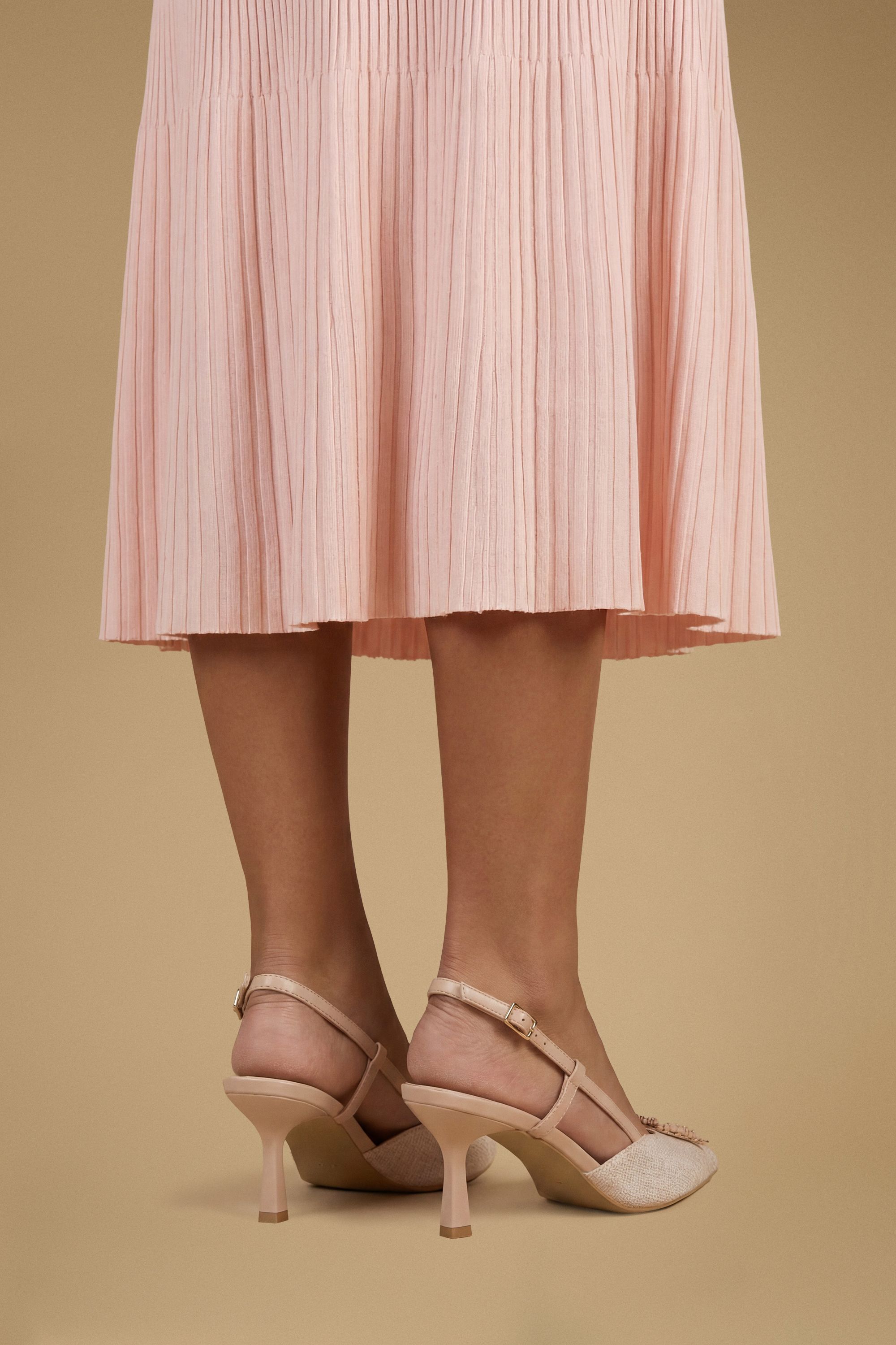 Oasis Amanda Textile Point Embellished Trim Slingback Kitten Heel Court Shoes