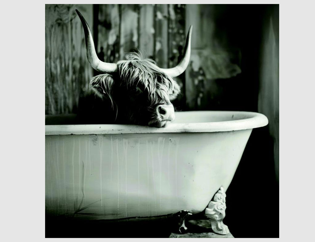 Bild Highland Rind in Badewanne