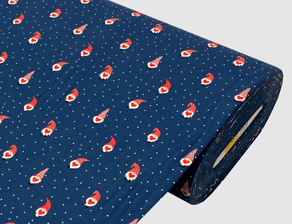 Jerseystoff Herzwichtel Blau, Rot