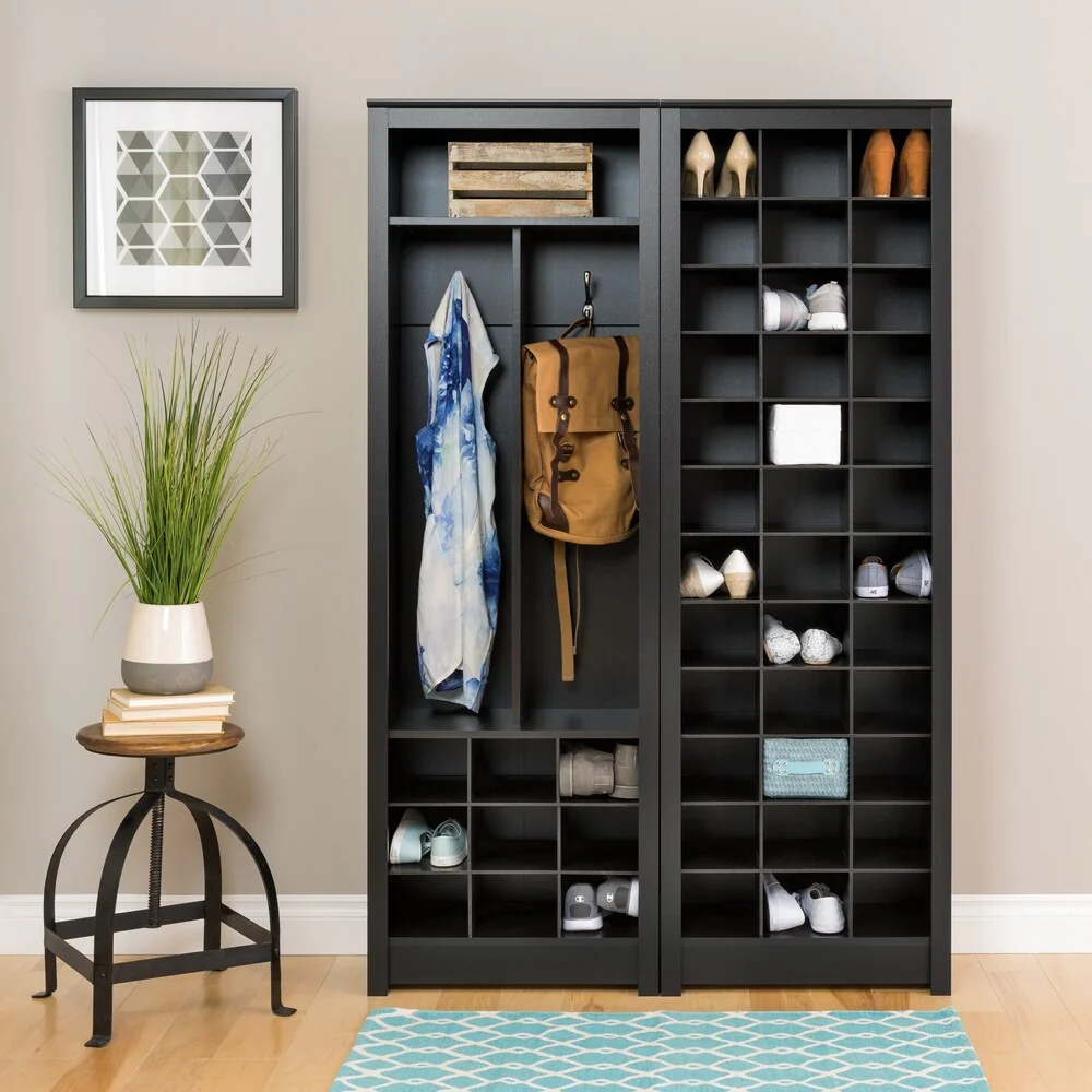 Black Space-Saving Entryway Organizer with Shoe Storage