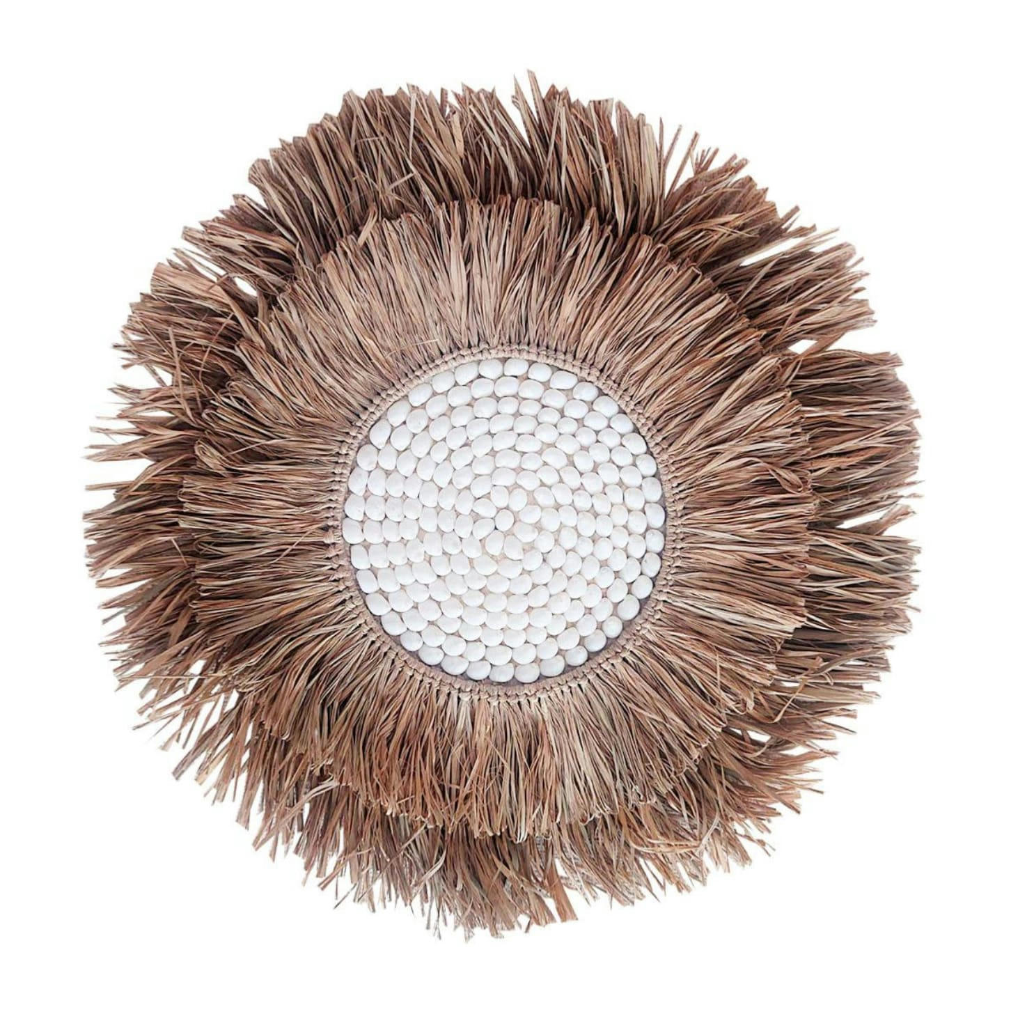 BALIRA - Décoration murale en raphia et coquillages, beige/blanc D55 cm