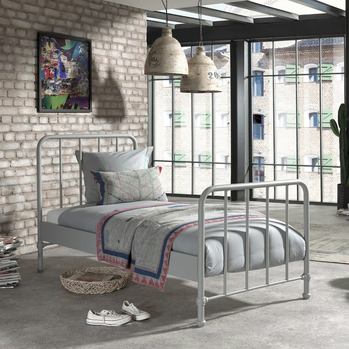 BRONXX - Lit 90x200 sommier inclus gris