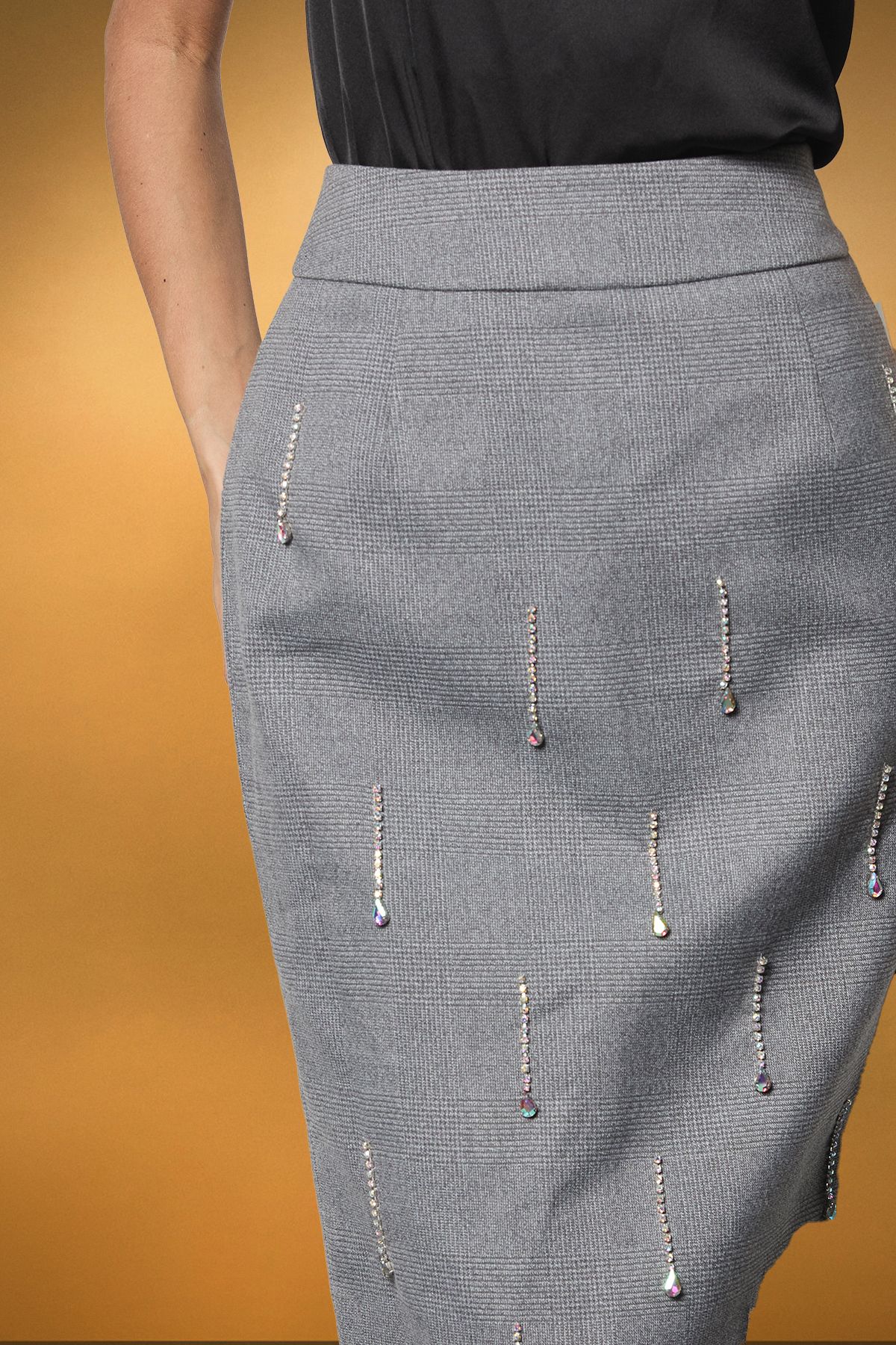 Coast Coast Muse Check Midi Pencil Skirt With Embellishment