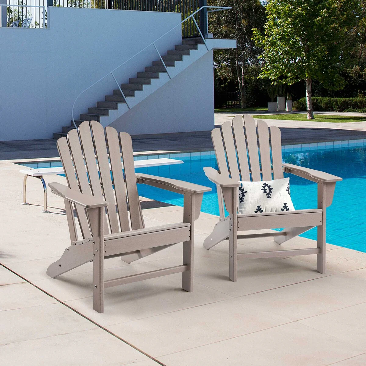 Set of 2, Classic Outdoor Slatted Design Adirondack Chair