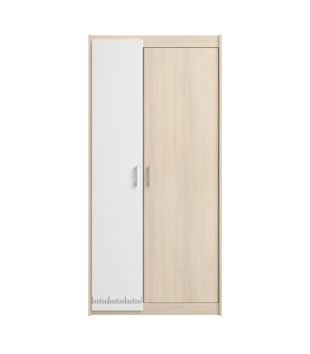 CHARLY - Armoire enfant 2 Portes avec Penderie L85,2 cm - Décor Bois et Blanc