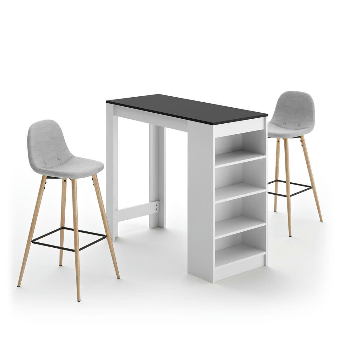 COCOON - Table bar effet bois blanc et noir - gris clair