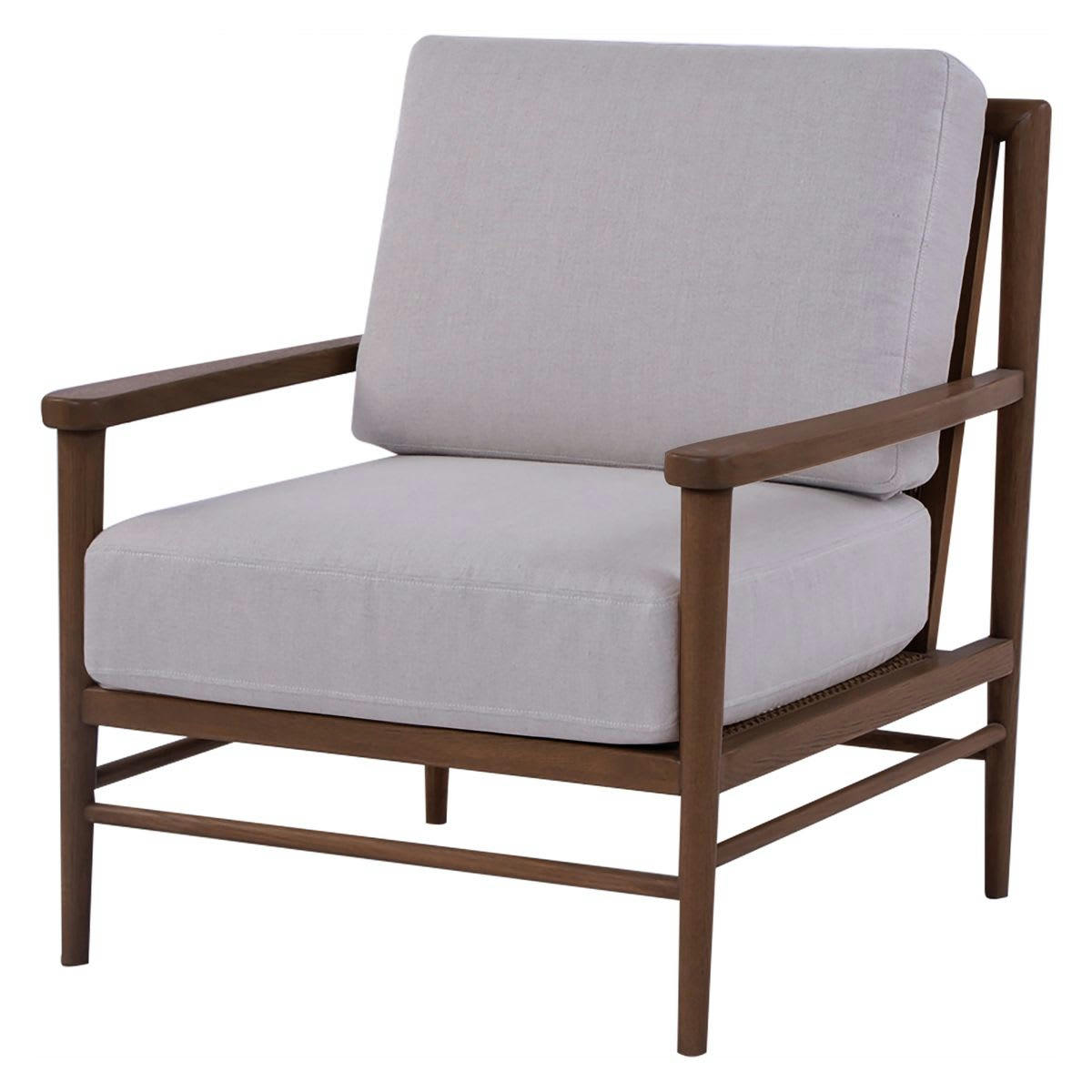 BASIL - Fauteuil tissu lin gris clair pieds frêne brûlé