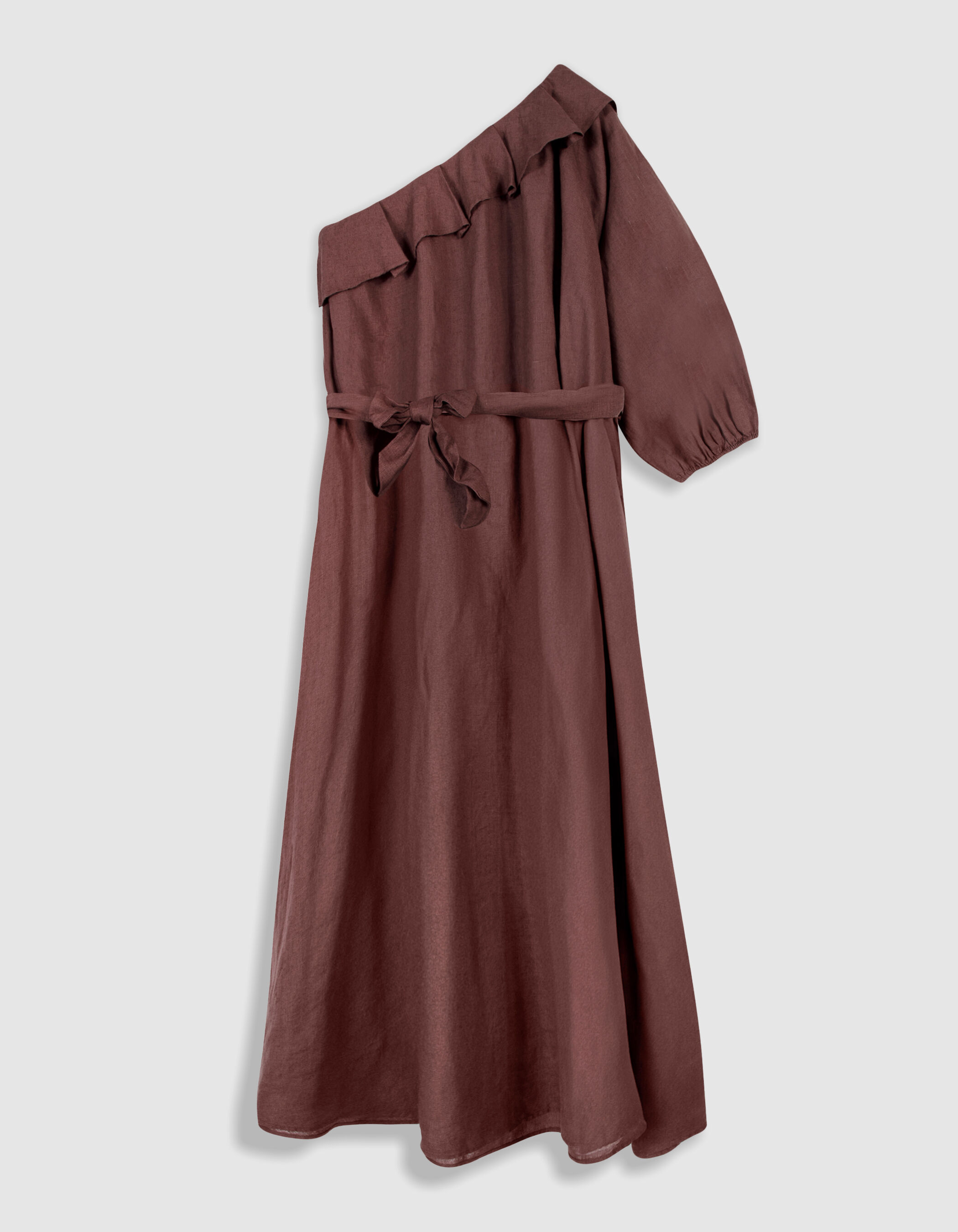 Robe midi asymétrique magnum lin à volant Femme