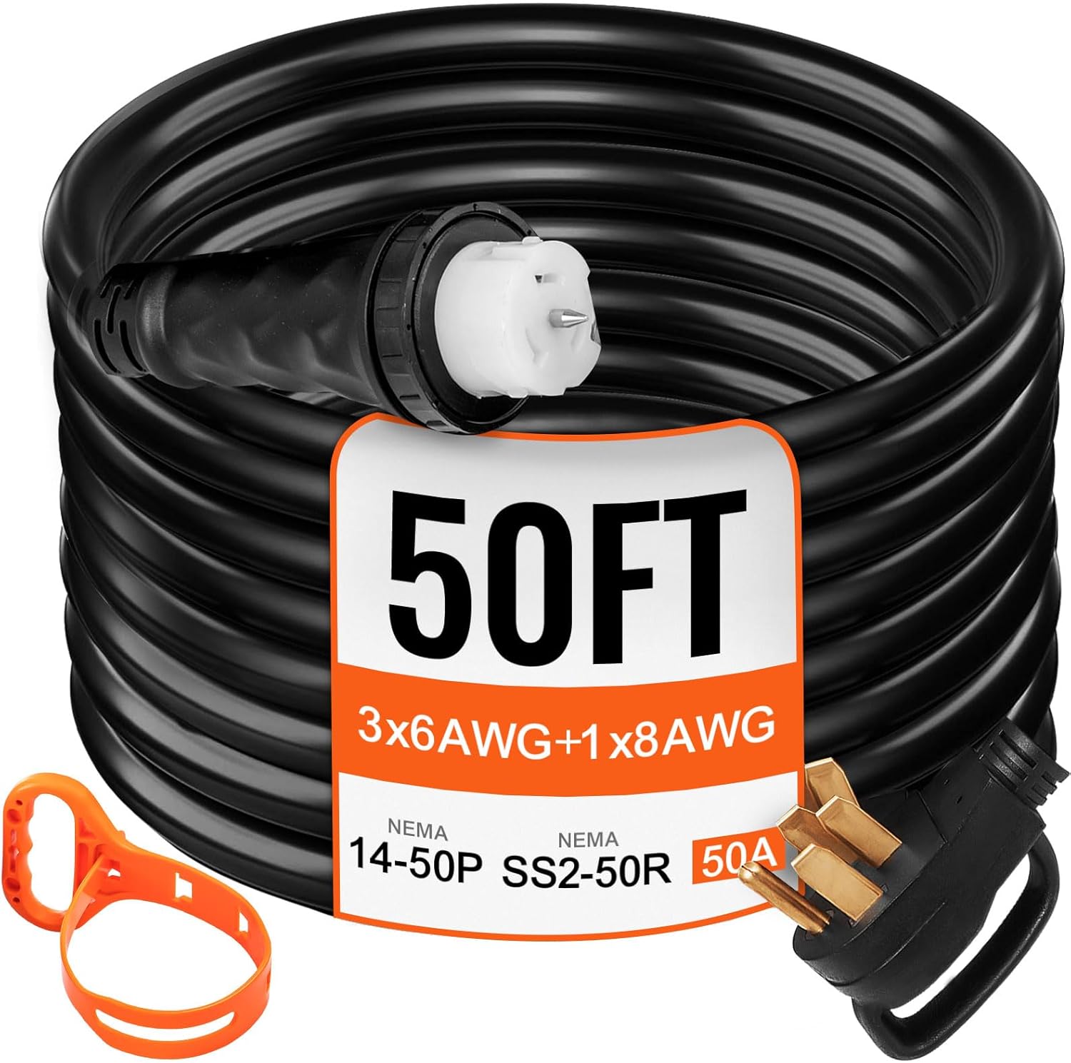 VEVOR 50FT 50 Amp Generator Extension Cord  STW 45446 + 45505 125V 250V Generator Power Cord  N14-50P & SS2-50R & CS6364 Twist Lock Connectors