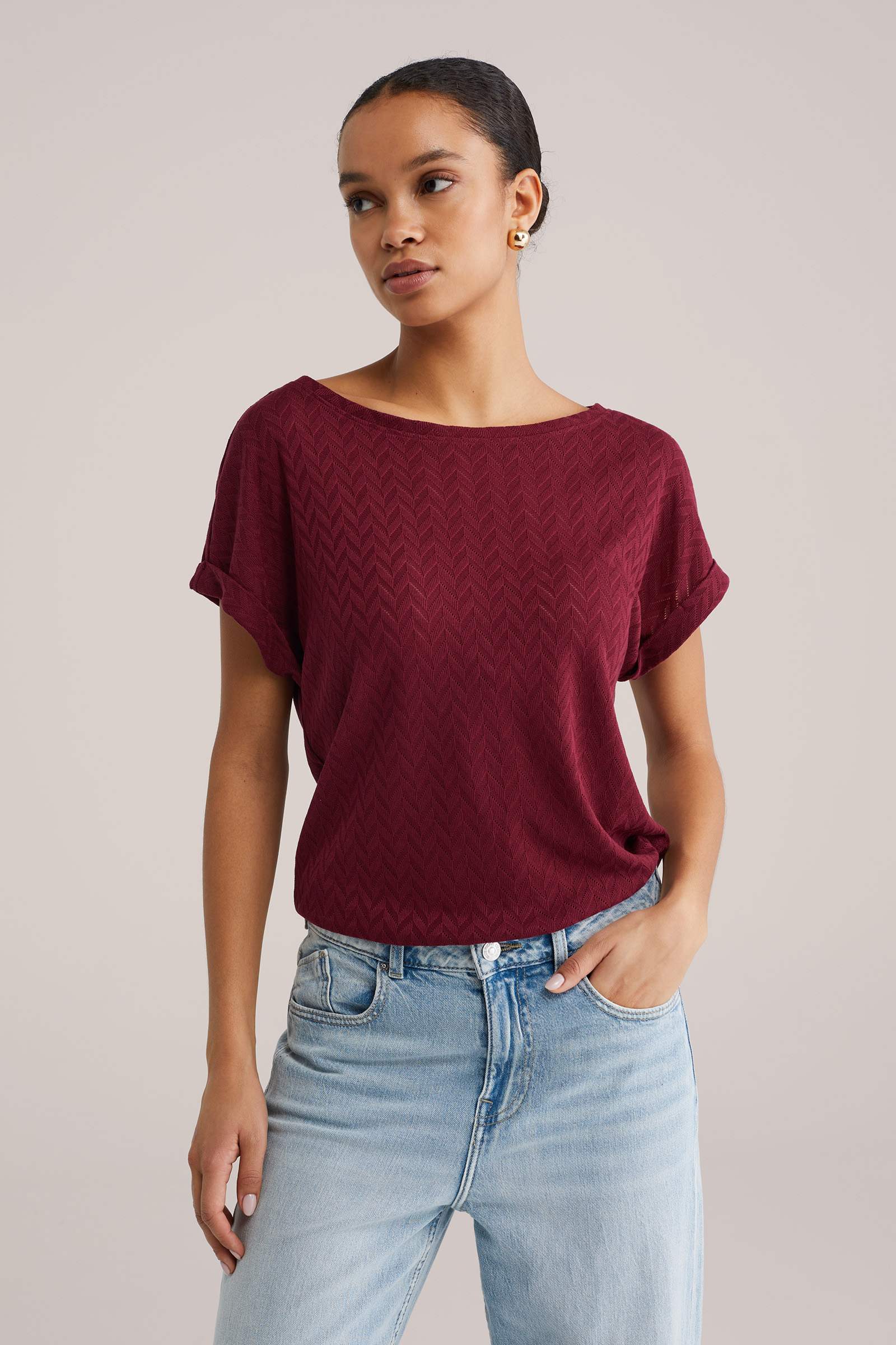 Dames T-shirt met opengewerkt structuur