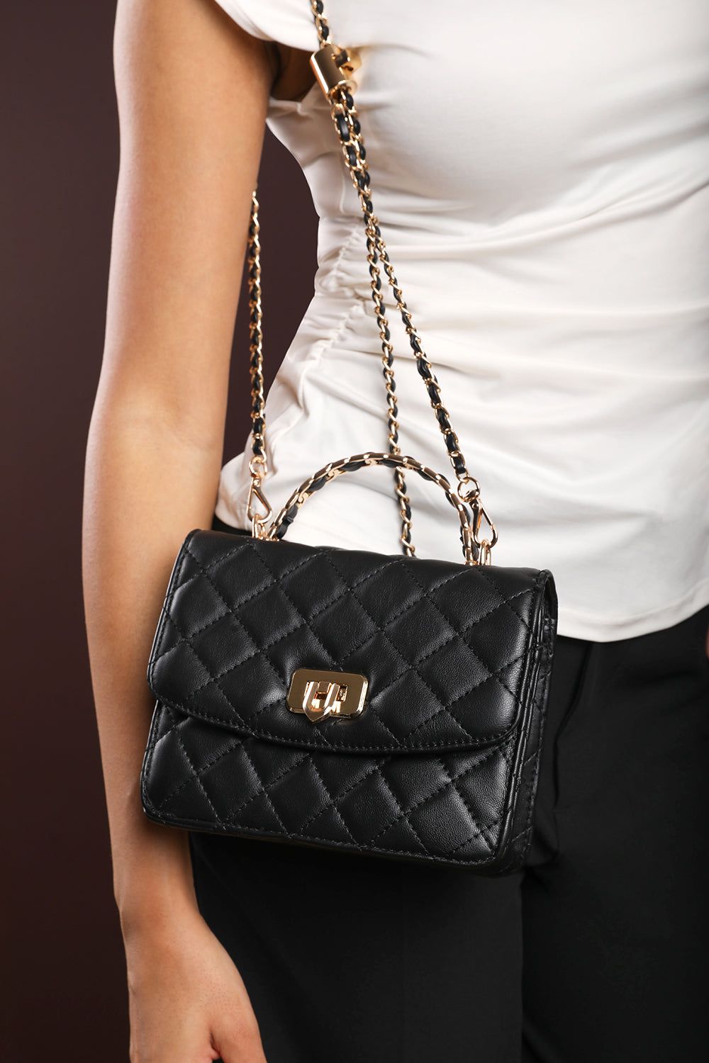 Where's That From Meadow' Quilted Top Handle Bag with Twist Lock