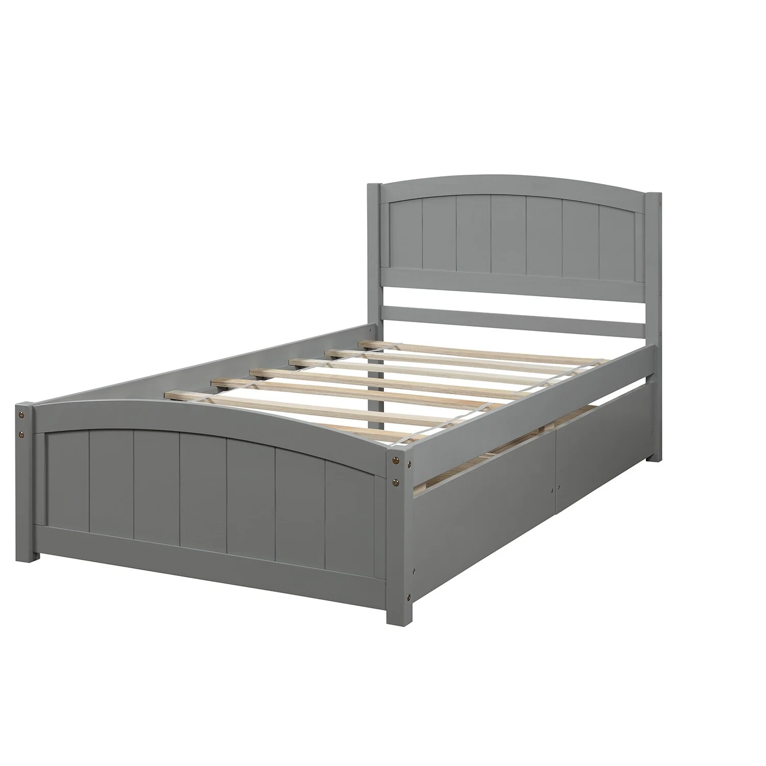 Twin Size Platform Bed with Built-In Storage Drawers Solid Wood Frame with Slatted Support