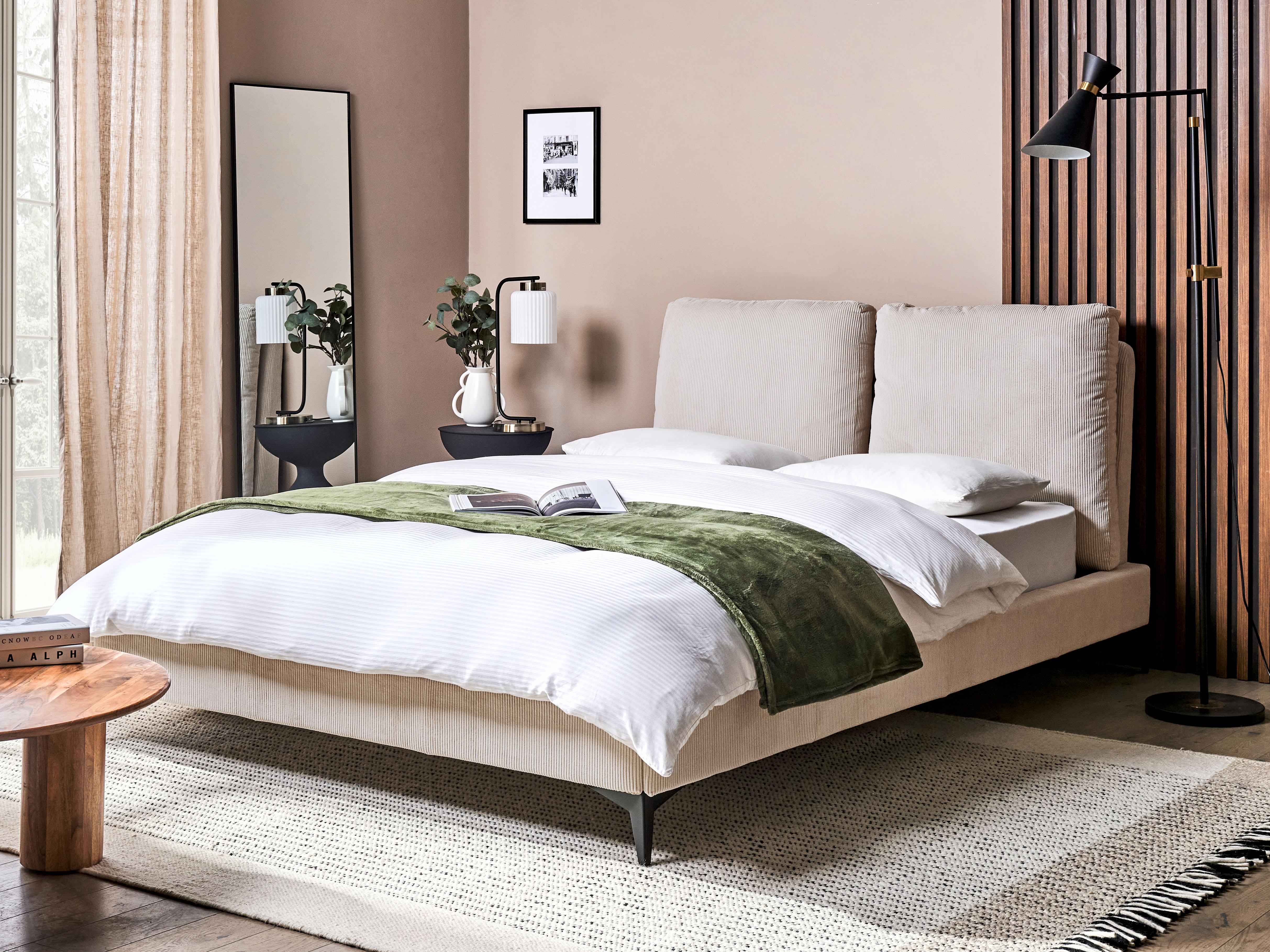 Bed Corduroy MELLE 140 x 200 cm (EU Double) Light Beige