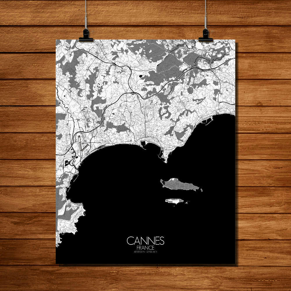 - Affiche Cannes Carte N&B 40x50