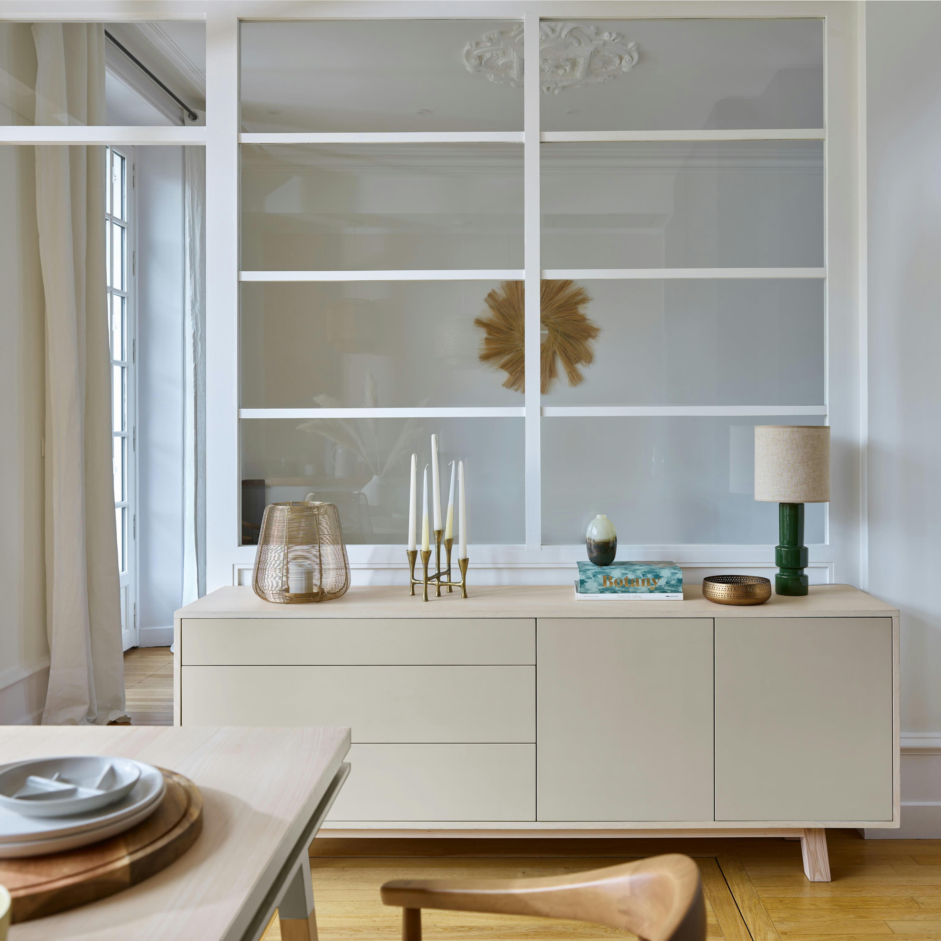 KUBE - Buffet bas 2 portes+3 tiroirs 200 cm, en frêne