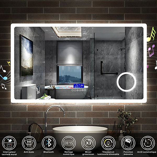 Ensemble meuble 120 cm, lavabo céramique simple   2 colonnes   Miroir Bluetooth avec 3 couleurs dimmable, Chêne Wotan , suspendu