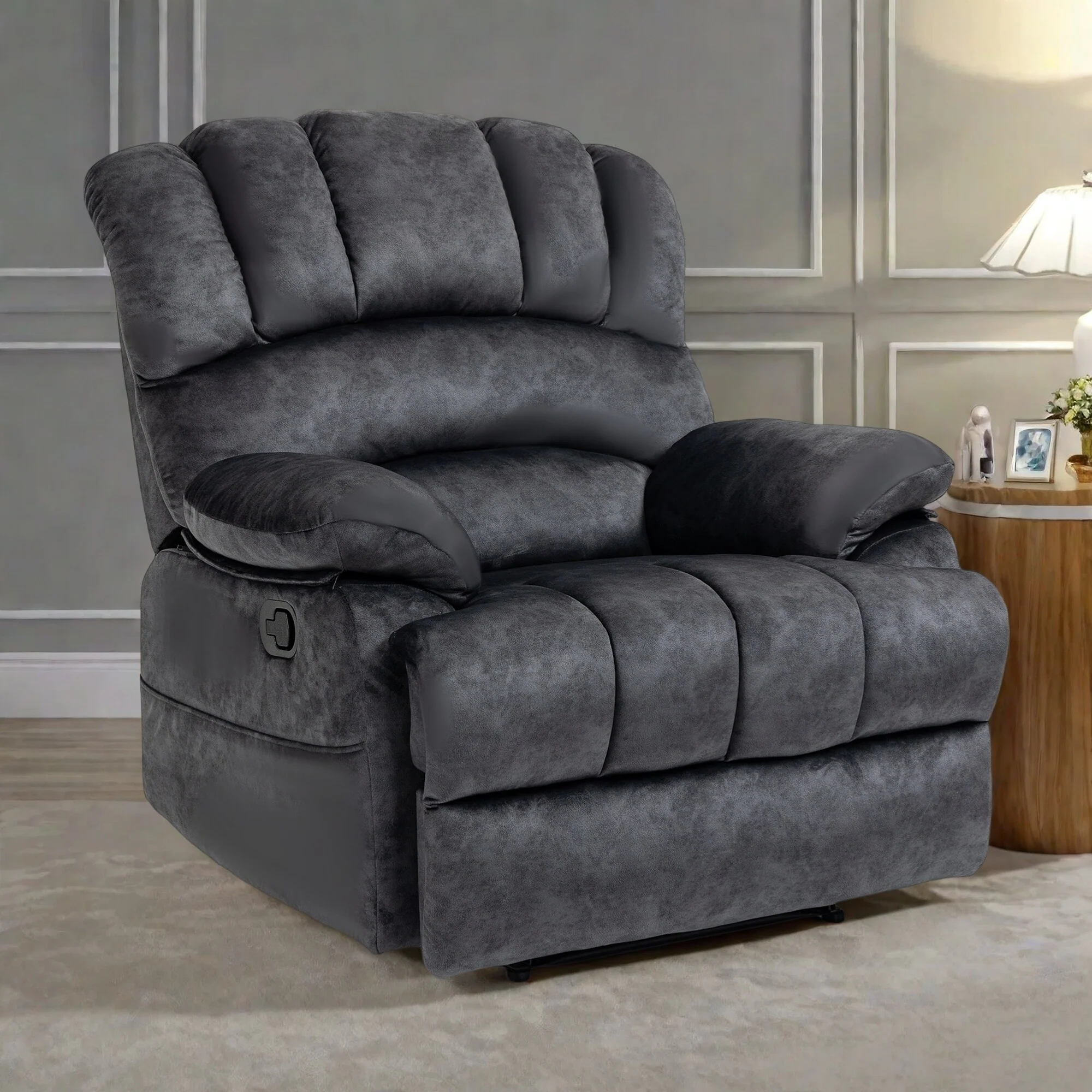 Standard Size Fabric Oversized Manual Recliner Chair with 155° Recline and Easy Assembly