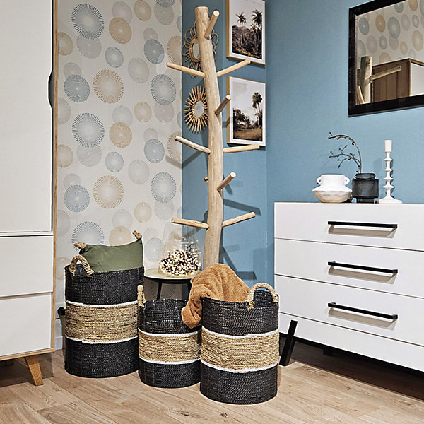 Panier rond D. 34 cm en jonc de mer et raphia - BOGO