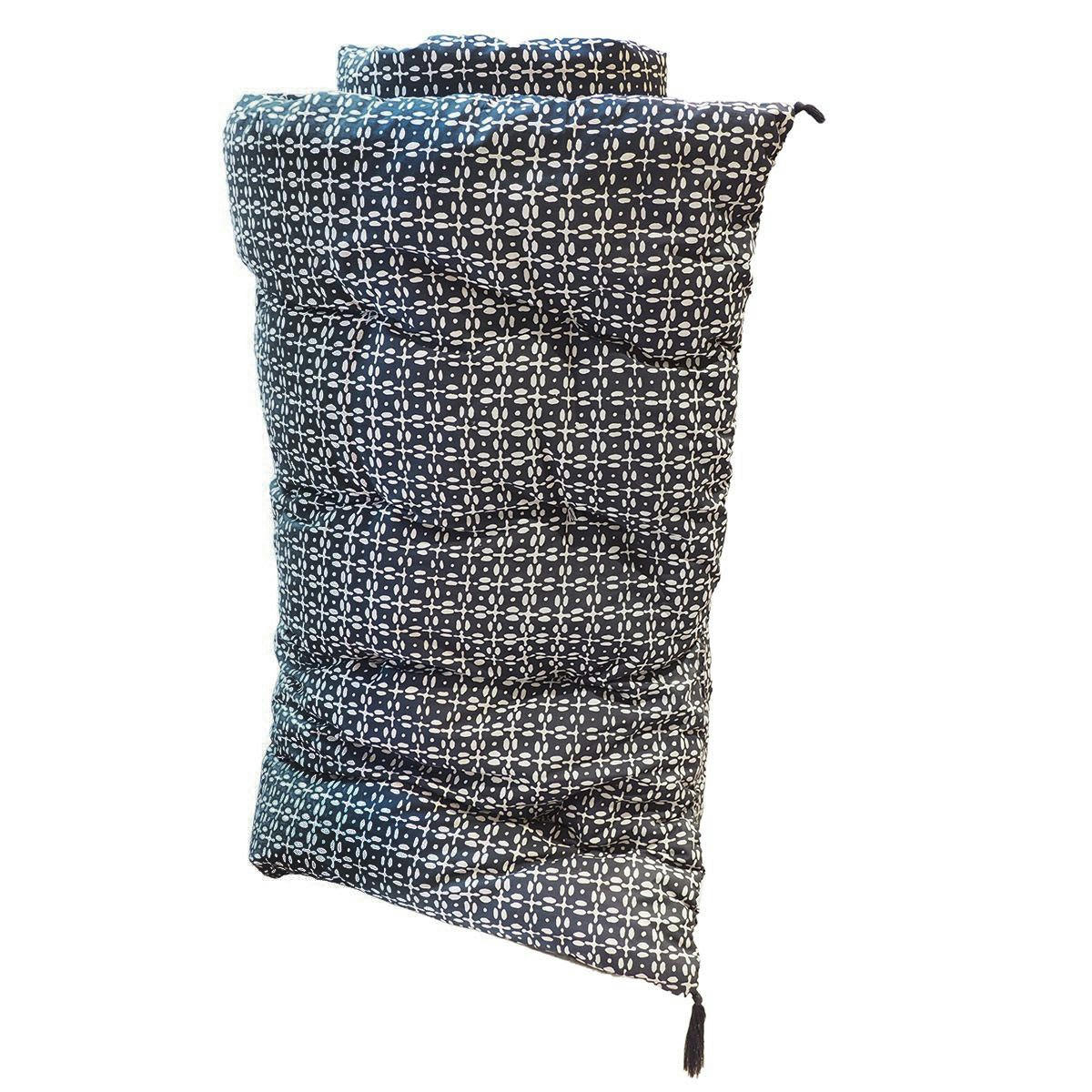 TESSA - Edredon sur-matelas en coton imprimé block print blanc sur fond bleu