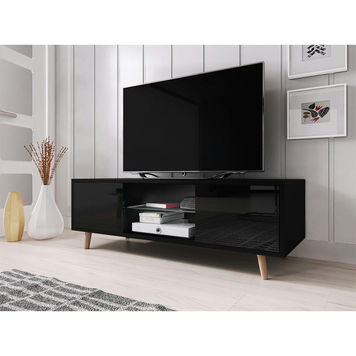 - Meuble tv 2 portes 140 cm noir