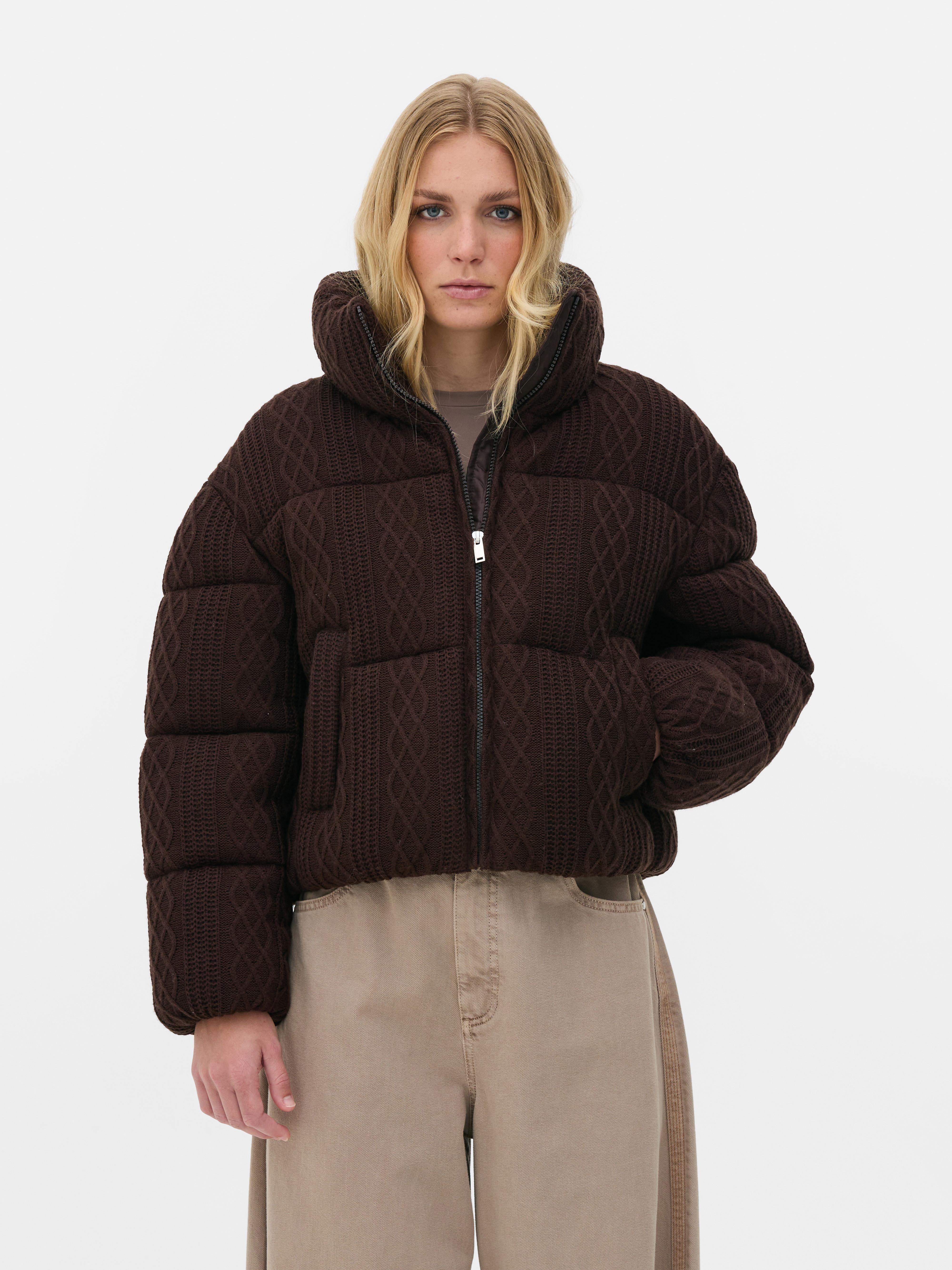Short Cable Knit Puffer Jacket