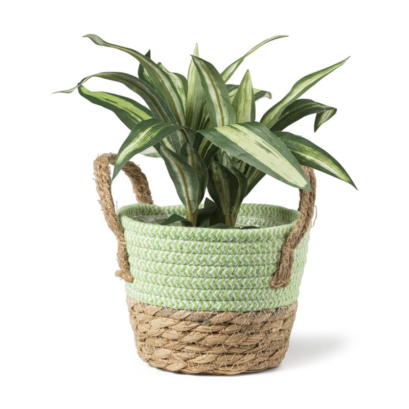 Rieten mand met hengsel - groen - &Oslash;15x16.5cm