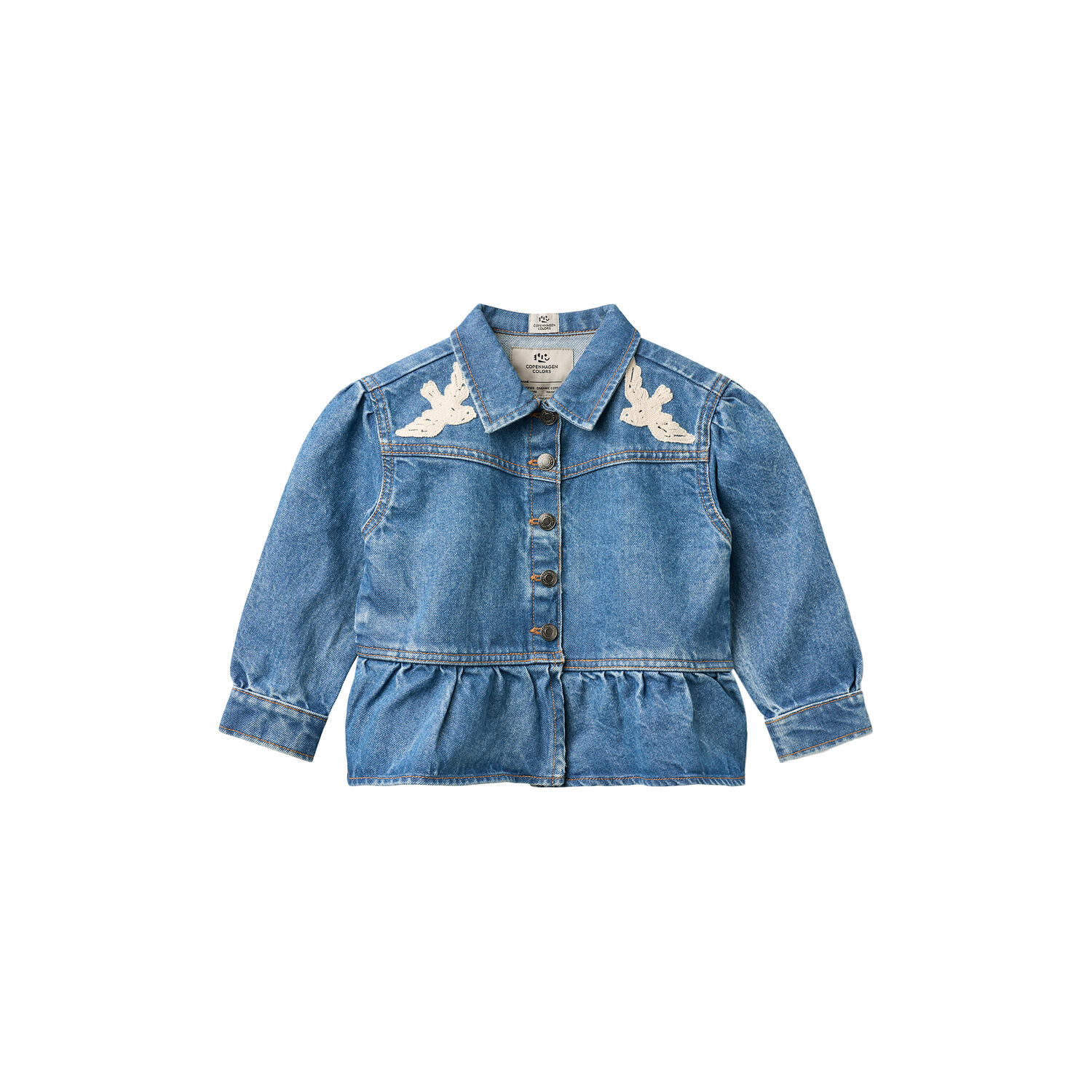 Denim Frill Jacket w. Crochet Doves