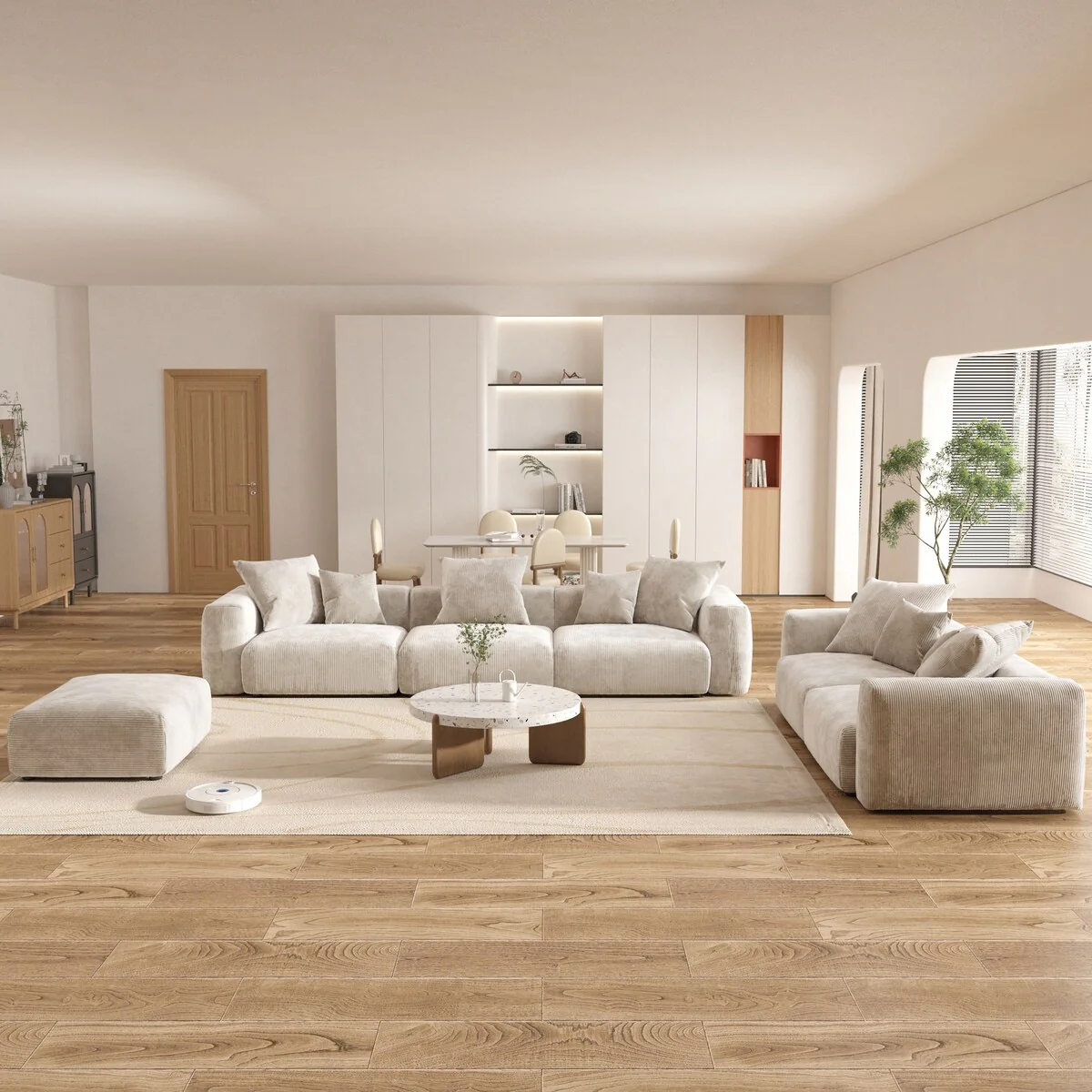 Large Corduroy Fabrics Upholstery Modular Sectional Sofa Set for Living Room