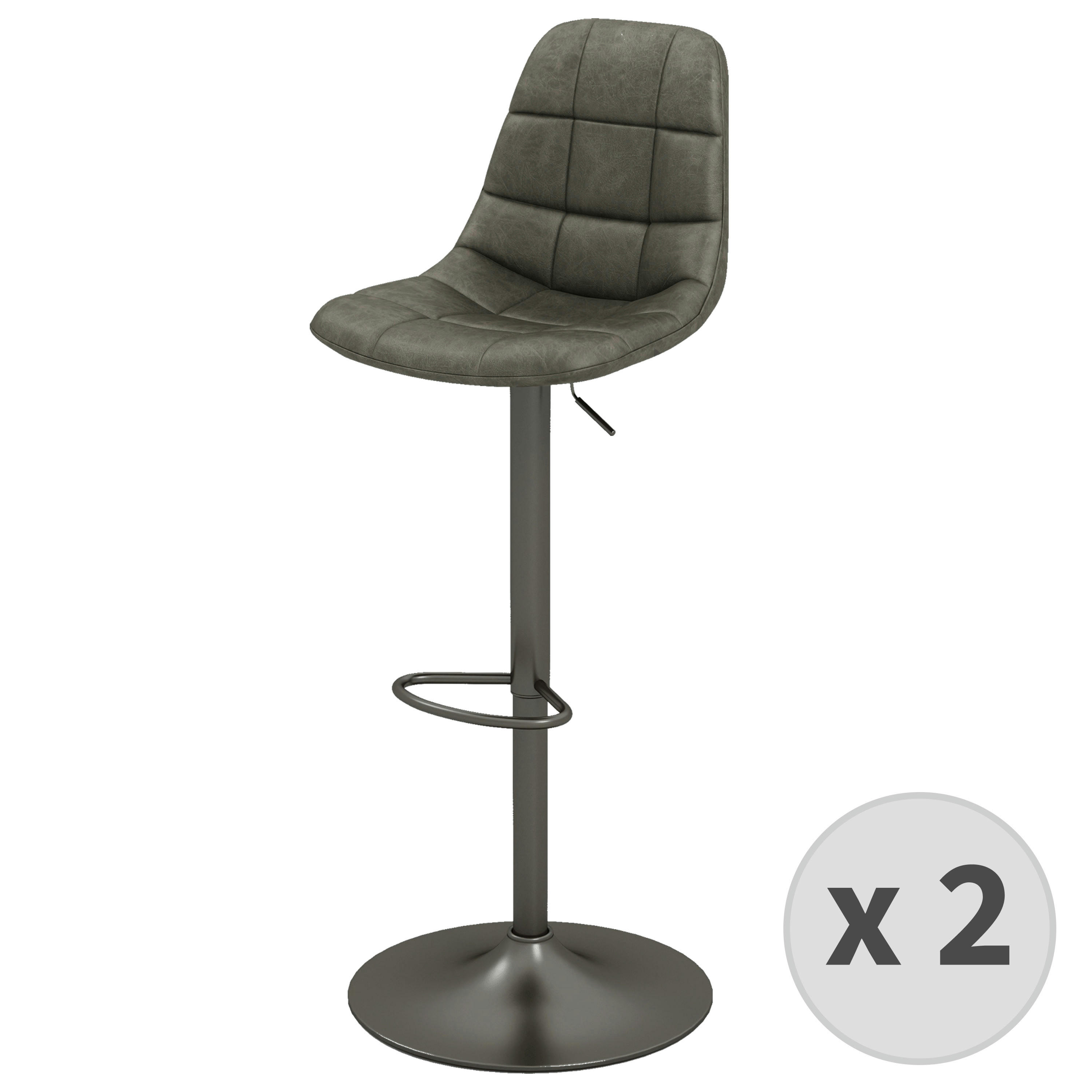 HENRIK - Tabouret de bar en cuir synthétique Anthracite-gris bronze (x2)