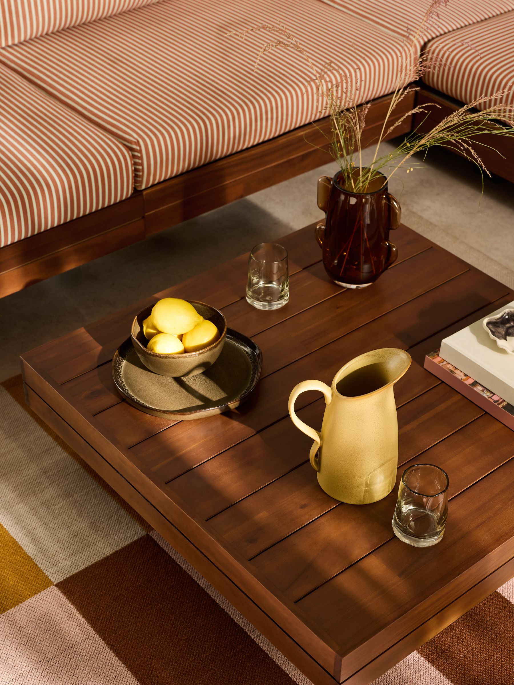 Avarna Garden Wood Corner Lounge Set in Green and Rust Stripe